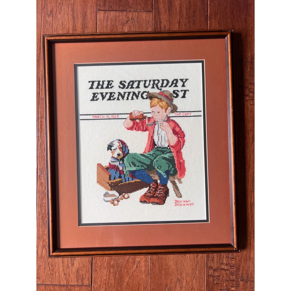 Norman Rockwell Saturday Evening Post Needlepoint Framed Art March 10 1923